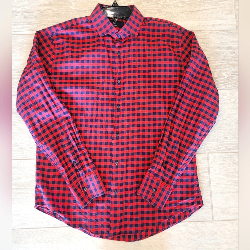 1901 Nordstrom Red and Black Checkered Men's Shirt